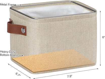 Small Fabric Storage Bins, 7.8x6.7x5.9 inch Mini Storage Cubes 4-Pack Storage Basket for Makeup Collapsible Fabric Storage Organizer with Handles, Decorative Basket for Desk, Shelves, Brown