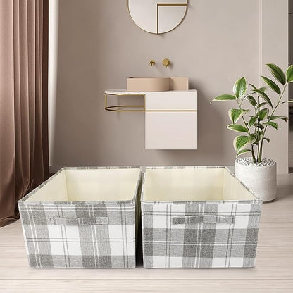 ANMINY 6 Pack Closet Storage Baskets for Shelves, 16 x 10 Inch Collapsible Fabric Storage Bins Washable Cloth Closet Organizing Bins Decorative Storage Baskets with Handles, Light Gray