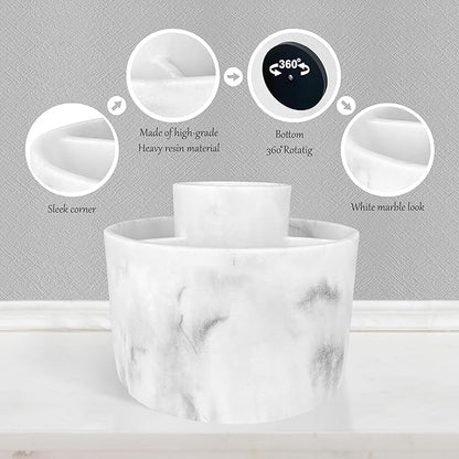 360° Rotate Makeup Brush Holder Organizer, Cosmetic Tool Storage Organizer, Cosmetic Display Case, Bathroom Toothbrush Holder, Office Desktop Storage Orgainzer, 4 Slot Resin White Marble, Smooth Spin