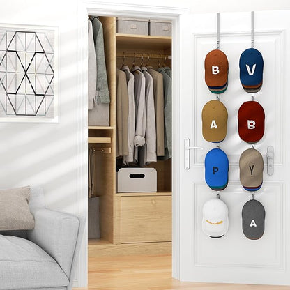 HapiRm Over Door Hat Rack - 2 Packs Hat Organizer with 8 Hooks Design, Hanging Baseball Cap Organizer Storage Holds Up to 40 Caps for Door, Bedroom, Closet (Sliver)
