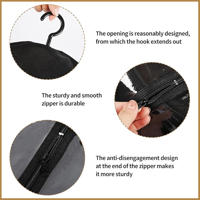12PCS Wig Storage Bags with Hanger for Multiple Wigs& Hair Extensions Dust-Proof, Breathable, Transparent PVC Window, Foldable Travel Solution