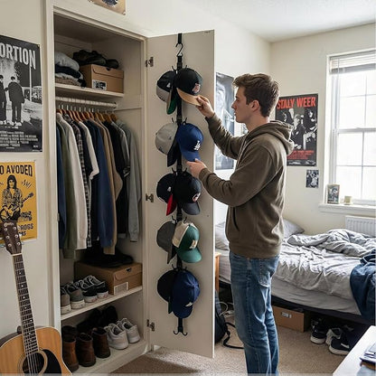 Hat Organizer for Closet, Hat Rack for Door with 6 Durable Adjustable Hooks & Storage Bag, Height 66 in Hat Storage for Home Dorm Room Travel Outdoor