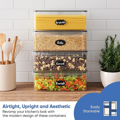 Chef's Path Airtight Food Storage Containers with Lids (Set of 4/3.6 Liters Each), Plastic Spaghetti Container for Pasta & Dry Food Storage, BPA Free Pantry Organizer Set with Kitchen Accessories