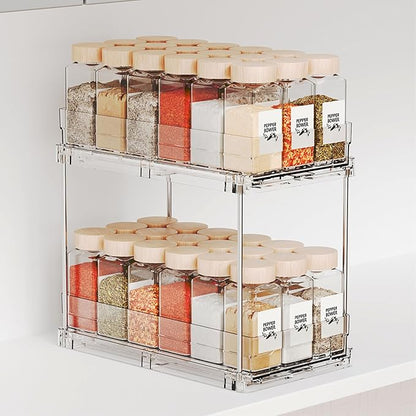 Yieach 2 Tier Vertical Spice Rack Pull Out,10.4'' Deep Narrow Slide Out Spice Rack Organizer for Inside Cabinets,Kitchen,Pantry,Cupboard Seasoning,Can,Jar Organizer and Medicine Cabinet Storage