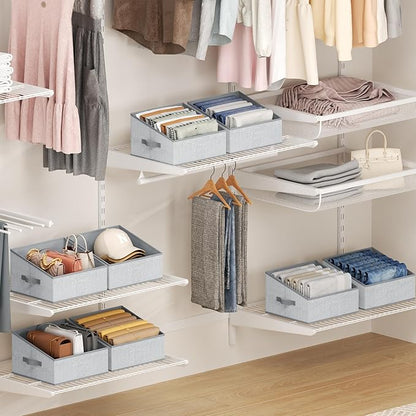 DIMJ Closet Storage Bins - Fabric Storage Baskets for Shelves, Collapsible Closet Organizers and Storage with Handles, Trapezoid Shelf Organization Storage Cubes for Purse, Toys, Books, Towel, Socks