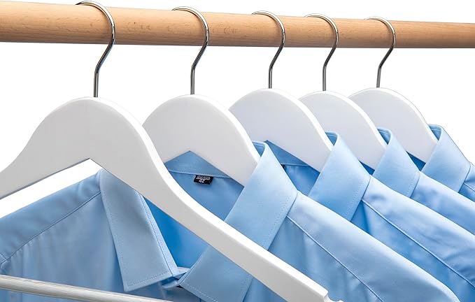 White Wood Bridal Dress Hangers Wooden Coat Hanger, Heavy Duty Clothes Hangers for Shirts, Jackets, Pants, Wedding Dress, Bridesmaid Suits 10 Pack-HL01W