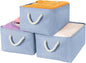Storage Bins with Sturdy Cotton Handles(3 Pack), Fabric Storage Baskets for Organizing use for Office & Home, Book, Clothes, Toys, Closet Boxes (Medium, Blue, 14.2x10.2x7.1 inches)
