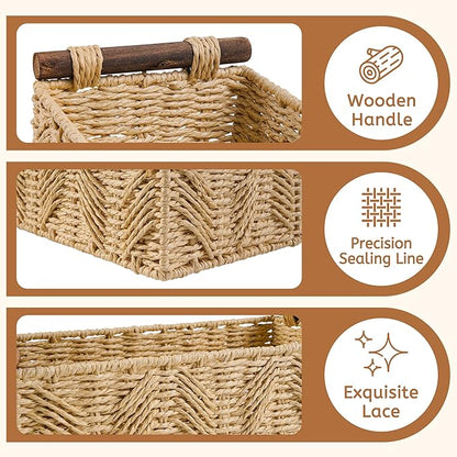 Bathroom Baskets for Organizing with Handle Decorative Basket for Bathroom Countertop Storage Toilet Paper Storage Basket for Toilet Tank Top Small Baskets Set,Beige