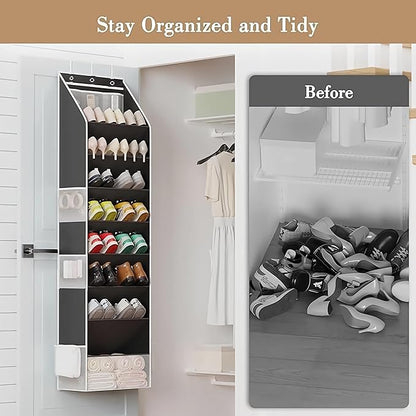 Over The Door Shoe Organizer - Shoe Rack with 8 Tiers, Sturdy Oxford Fabric Storage for Closet, Entryway, Dorm Room, Bedroom, Space Saving Holder for All Types Over The Door Organizer(Black)