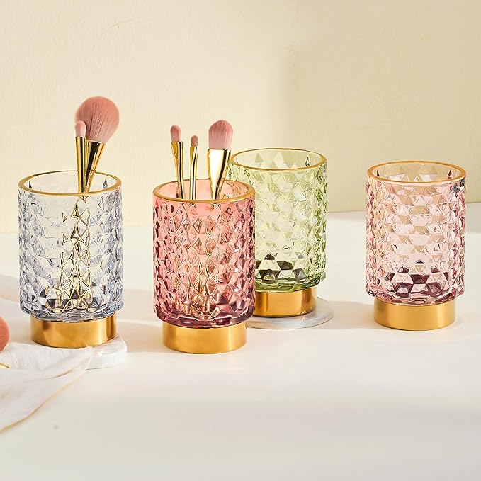 Makeup Brush Holder Organizer,Toothbrush Holders,Desk Pen Pencil Holder,Multifunctional Vintage Glass Brush Cup（A46-9-US）