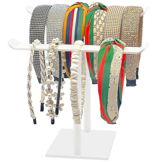 Headband Holder, Acrylic Headband Organizer Stand, Hair Accessories Storage (2-Tier & 2-Panel)