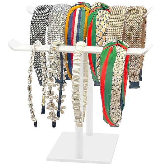 Headband Holder, Acrylic Headband Organizer Stand, Hair Accessories Storage (2-Tier & 2-Panel)