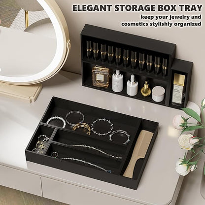 Kitchen Drawer Organizer Bins, Black Bamboo Drawer Organizer Stackable for Silverware, Utensils, Cutlery, Flatware, Junk Drawer, Dresser, Bathroom, 9" x 3" x 2.5" (Set of 2)