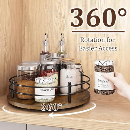 12" Lazy Susan Turntable Organizer,Round Wooden Lazy Susan Organization and Rotating Spice Rack for Dining Table,Pantry,Kitchen Countertop,Vanity,Cupboard and More. (Heightened Version,Round)