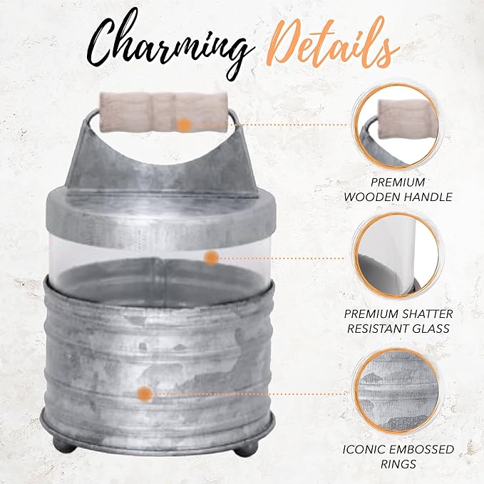 Autumn Alley Galvanized Bathroom Apothecary Jars Set, Farmhouse Bathroom Jars Qtip Holder Glass Dispenser- Rustic Vanity Organizer with Lids for Cotton Balls, Swabs, Rounds, Bath Salts 2-Glass Jars