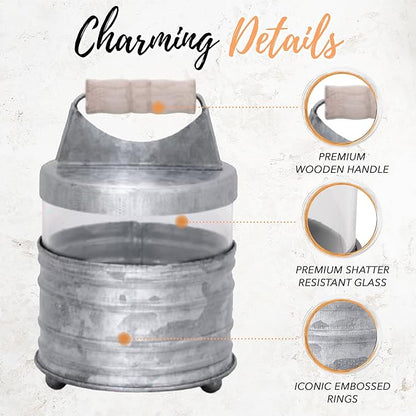 Autumn Alley Galvanized Bathroom Apothecary Jars Set, Farmhouse Bathroom Jars Qtip Holder Glass Dispenser- Rustic Vanity Organizer with Lids for Cotton Balls, Swabs, Rounds, Bath Salts 2-Glass Jars