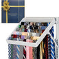 TieMaster Tie Rack and Scarf Organizer, Battery-Free Design, Holds 60 Ties and Scarves with 5 Belt Hooks, Easy Installation, Wall Mounted Tie Organizer, for Men & Women