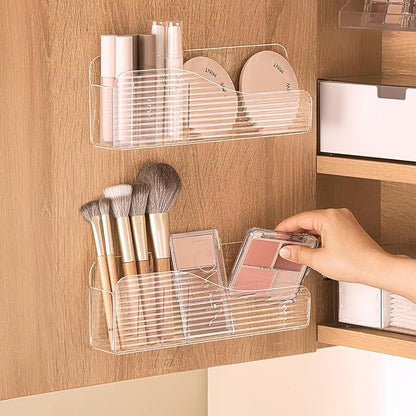 Bathroom Medicine Cabinet Organizer Set, Narrow Compact Makeup Shelves Holder for Lipstick, Cosmetic, 2 Pcs Trays for Cabinet Door Wall, Vanity - Clear