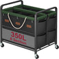 Tajsoon 350L Extra Large Laundry Sorter 6 Section, Heavy Duty Laundry Basket with Lockable Wheels, Laundry Cart with Sturdy Metal Frame, Leather Patchwork Laundry Separated with Removable Bags, Black