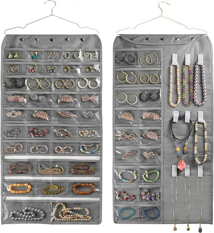 BB Brotrade Hanging Jewelry Organizer,Accessories Organizer,56 Pocket Organizer for Holding Jewelries (Grey-56 Pockets)