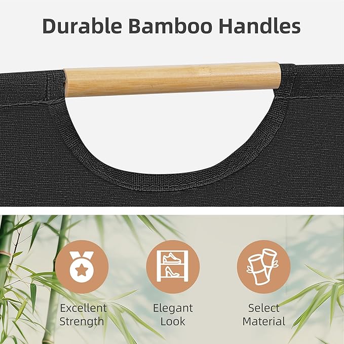 STORAGE MANIAC 3-Pack Large Laundry Hamper, 100L (26.4 Gal) Collapsible Laundry Basket with Bamboo Handles, Freestanding Waterproof Clothes Hamper for Laundry Room, Bedroom, Dorm, Towels, Toys, Black