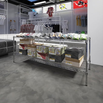 24" Deep x 72" Wide x 27" Height Wire Shelving Kit | 2-Tier | NSF Commercial Storage Rack Unit