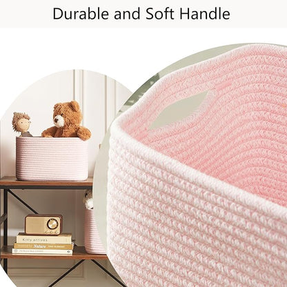 Pink Storage Bins 4 Pack Rectangular Rope Basket for Shelves for Baby Nursery Organization 12.7"Lx9"Wx7.9"H