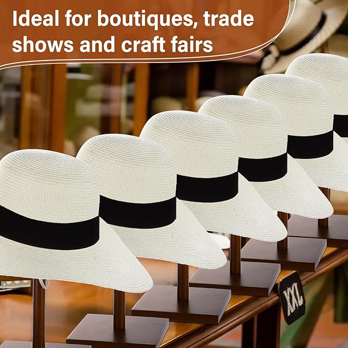Weysat 4 Pack Wooden Hat Display Stand with Square Base Brown Rustic Vintage Hat Rack Holder for Wig Cap Helmet Boutique Jewelry Organizer for Home Store Tabletop Shelf Decor, 12 x 6 x 4 Inches