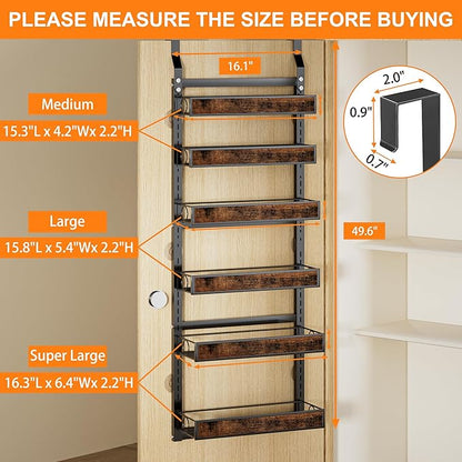 6 Tier Over The Door Pantry Orangizer 2 IN 1 Wall Mounted or Hanging Spice Rack with Adjustable Wood Basket,Heavy Duty Seasoning Storage Shelf for Kitchen Pantry and Bathroom
