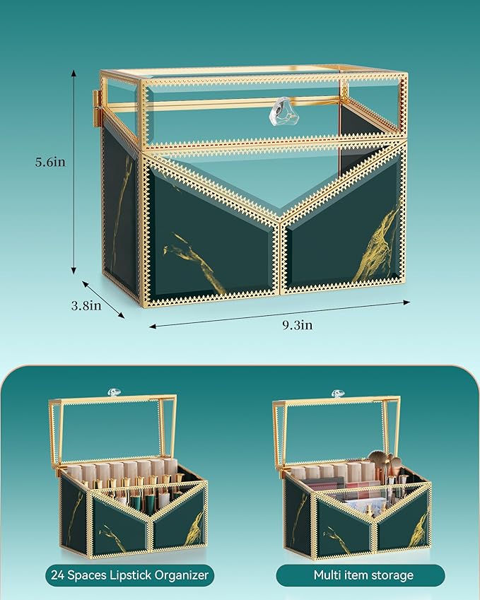 Youdepot Lipstick Organizer Lipstick Holder - 24 Spaces, Tempered Glass Lip Gloss and Perfume Organizer,Vanity Lipstick Holder and Organizer.