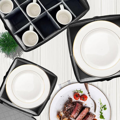 5 PACK China Storage Containers-Quilted Mug Storage and Moving Boxes for Dishes,Dish Packing Supplies for Moving,Dinnerware &Accessories,Holds a total of 48 plates (4 sizes) and 12 cups(Grey)