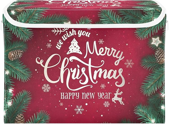 senya Christmas Storage Baskets Collapsible Storage Bins with Lids, Merry Christmas Happy New Year Storage Boxes Clothes Baskets for Organizing