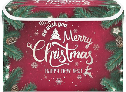 senya Christmas Storage Baskets Collapsible Storage Bins with Lids, Merry Christmas Happy New Year Storage Boxes Clothes Baskets for Organizing