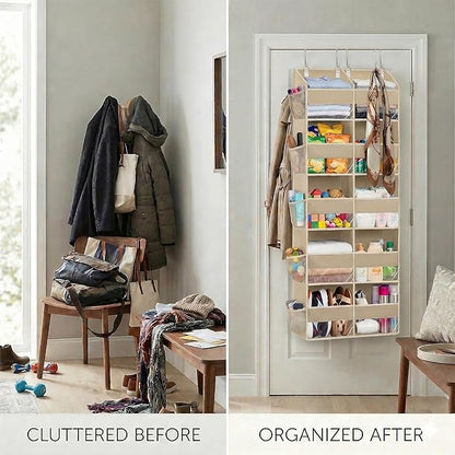 Dual Column Over the Door Organizer with Toiletry Bag - 5 Self Hanging Organizer with 10 Compartments - Heavy Duty Behind the Door Storage for Bedroom, Bathroom, Pantry, Nursery (Grey)