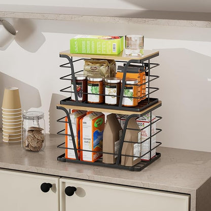 TIDIIABODE 2 Pack Extra Large Pantry Storage Organizers, Pantry Baskets organization, Potato and Onion Storage Bin, Wall Mount Trash Bag Storage for 13-33 Gallon Bags with Bamboo Top, Black