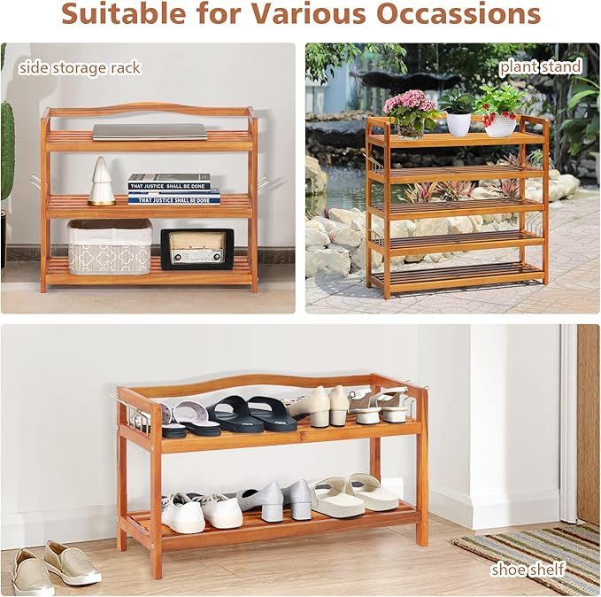 HAPPYGRILL Shoe Rack 5-Tier Entryway Shoe Shelf Acacia Wood Storage Organizer Free Standing Shelves