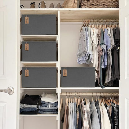 CHICVITA Storage Baskets for Shelves, Large Fabric Storage Bins with Metal Frame, Closet Organizer Bins for Living Room Bedroom, 16 ¾" L x 11" W x 9 ¾" H, Gray, 4-Pack