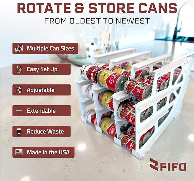 FIFO Can Tracker 3-Pack - 3-Tier Rotating Food Can Organizer for Pantry, Expandable Soda Can Storage for Kitchen, Holds 54 Cans of Food or Soda