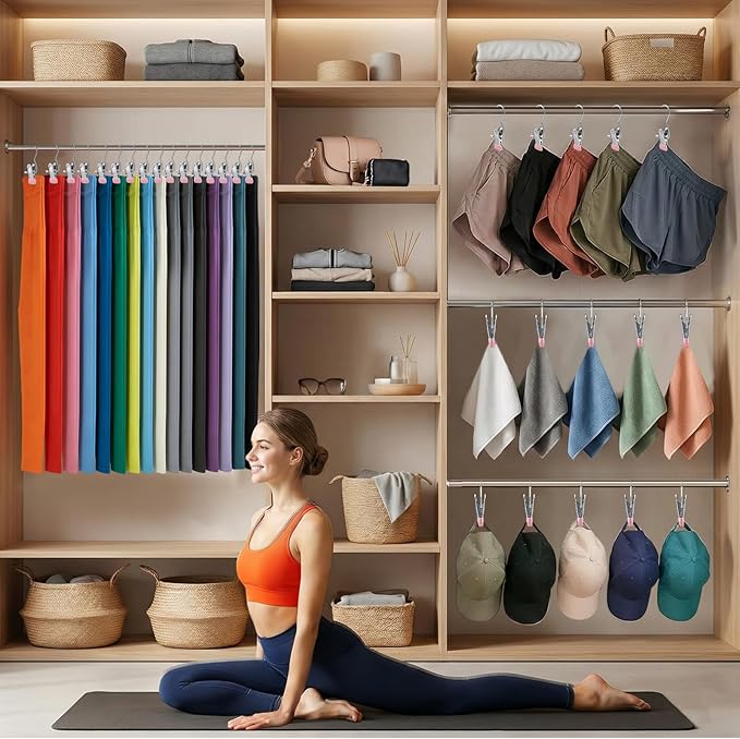 30 Pack Pants Hangers with Clip, Legging Organizer for Closet, Yoga Pants Hangers, Space Saving Hanging Closet Organizer and Storage for Socks, Panties, Underwear, Pants and Jeans (Pink)
