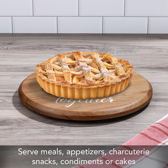 CounterArt Gather Together Round Natural Wood Lazy Susan Turntable 14" Diameter Condiment Caddy, Cheese Server, Cake Plate, Spice Organization
