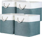 Temary Cube Bins 4 Pack Large Storage Cube Storage Baskets 13x13x13 Storage Cube Bins for Shelves with Handles, Fabric Storage Cubes for Gifts Empty (White&Dark Green)