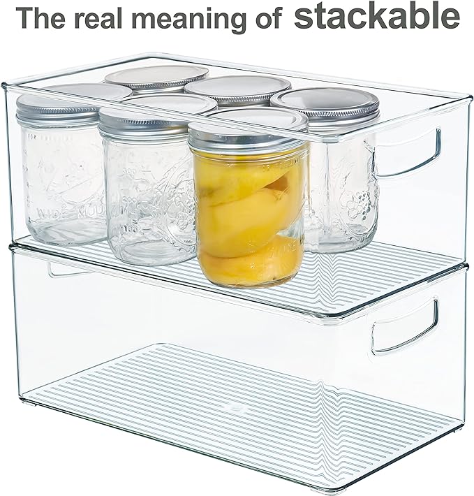 Hudgan 2 Pack Straight Sides Stackable Pantry Organizer Bins for Home Edit - 13.5''L x 7.5''W x 5.5''H