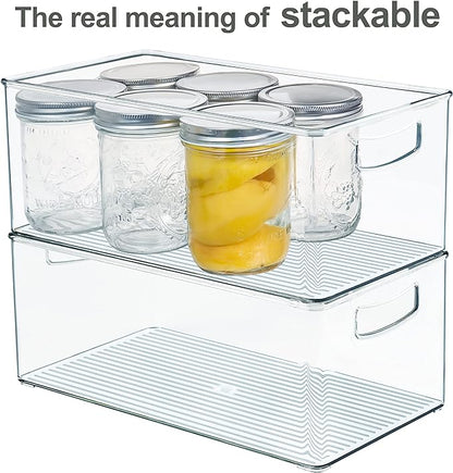 Hudgan 2 Pack Straight Sides Stackable Pantry Organizer Bins for Home Edit - 13.5''L x 7.5''W x 5.5''H