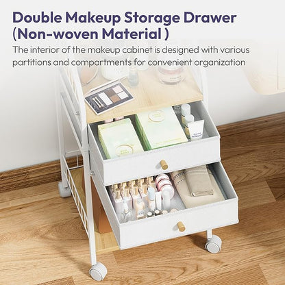 SWTYMIKI Rolling Makeup Organizer Cart - Floor Skincare Storage with Non-woven Drawers, Vanity Organizer Cosmetic Display Cases with Wheels, Cabinet for Skin Care Perfume Nail Polish Brush Hair Tool