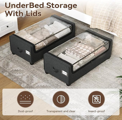 Under Bed Storage With Wheels, XXXXL Large Underbed Storage Organizer, 90L Capacity, for Shoes, Clothes, Blankets, Bedding
