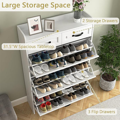 VERYKE Shoe Storage Cabinet for Entryway with 3 Flip Drawers and 2 Top Drawers,Large Shoe Rack Organizer Cabinet for Closet,Hallway