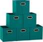 Household Essentials Fabric Storage Cubes 6 Pack – 11x11x11 Foldable Non-Woven Bins with Chipboard Sides & Grommet Handles – Stackable Cube Organizer for Closet, Nursery, Shelf, or Office – Aqua