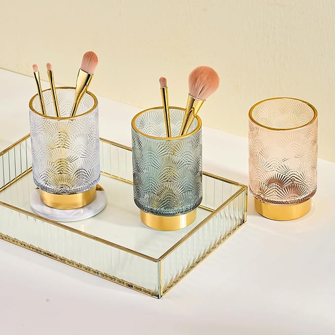 Makeup Brush Holder Organizer,Toothbrush Holders,Desk Pen Pencil Holder,Multifunctional Vintage Glass Brush Cup（A41-9-US）