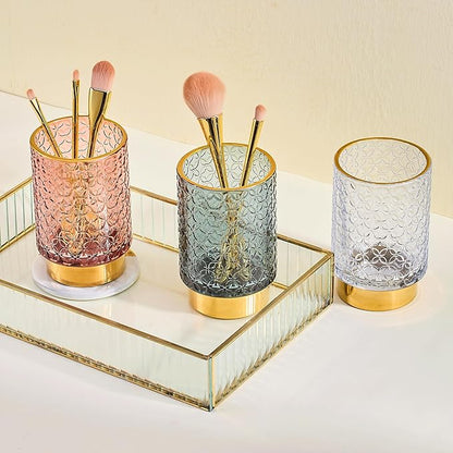 Makeup Brush Holder Organizer,Toothbrush Holders,Desk Pen Pencil Holder,Multifunctional Vintage Glass Brush Cup（A44-4-US）