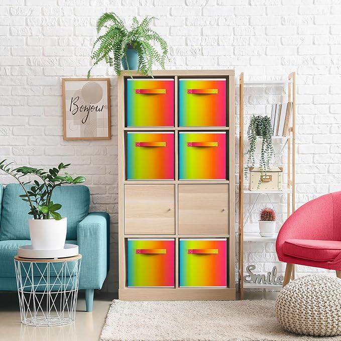 Sorbus 11 Inch Fabric Storage Cubes - Sturdy Collapsible Storage Bins & Handle - 6 Foldable Baskets for Organizing Clothes - Multi Colored Storage Baskets for Shelves (Colorful, 11 Inch)